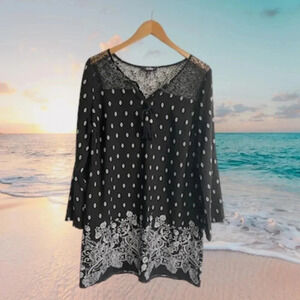 BeBop Tunic Top Lace Tassels Beach Cover Up Women’s Large Resort Cruise Pool
